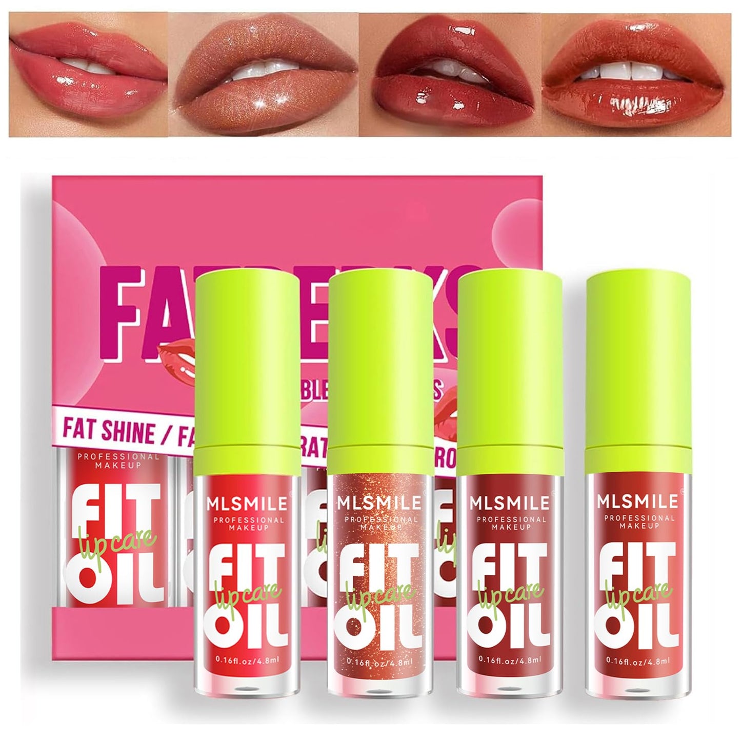 Qawnfy 4 Colors Lip Oil Lip Glaze Fat Lip Oil Hydrating Lip Glow Oil Big Brush Head Moisturizing Lip Gloss Long Lasting Nourishing Non-sticky Smooth Tinted Plumping Lip Oil (B#)