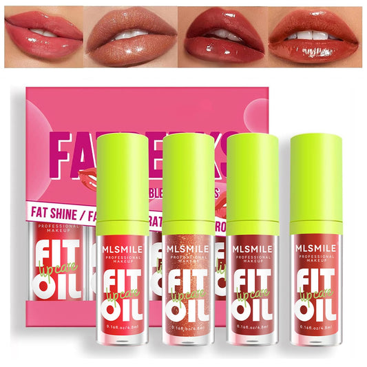 Qawnfy 4 Colors Lip Oil Lip Glaze Fat Lip Oil Hydrating Lip Glow Oil Big Brush Head Moisturizing Lip Gloss Long Lasting Nourishing Non-sticky Smooth Tinted Plumping Lip Oil (B#)
