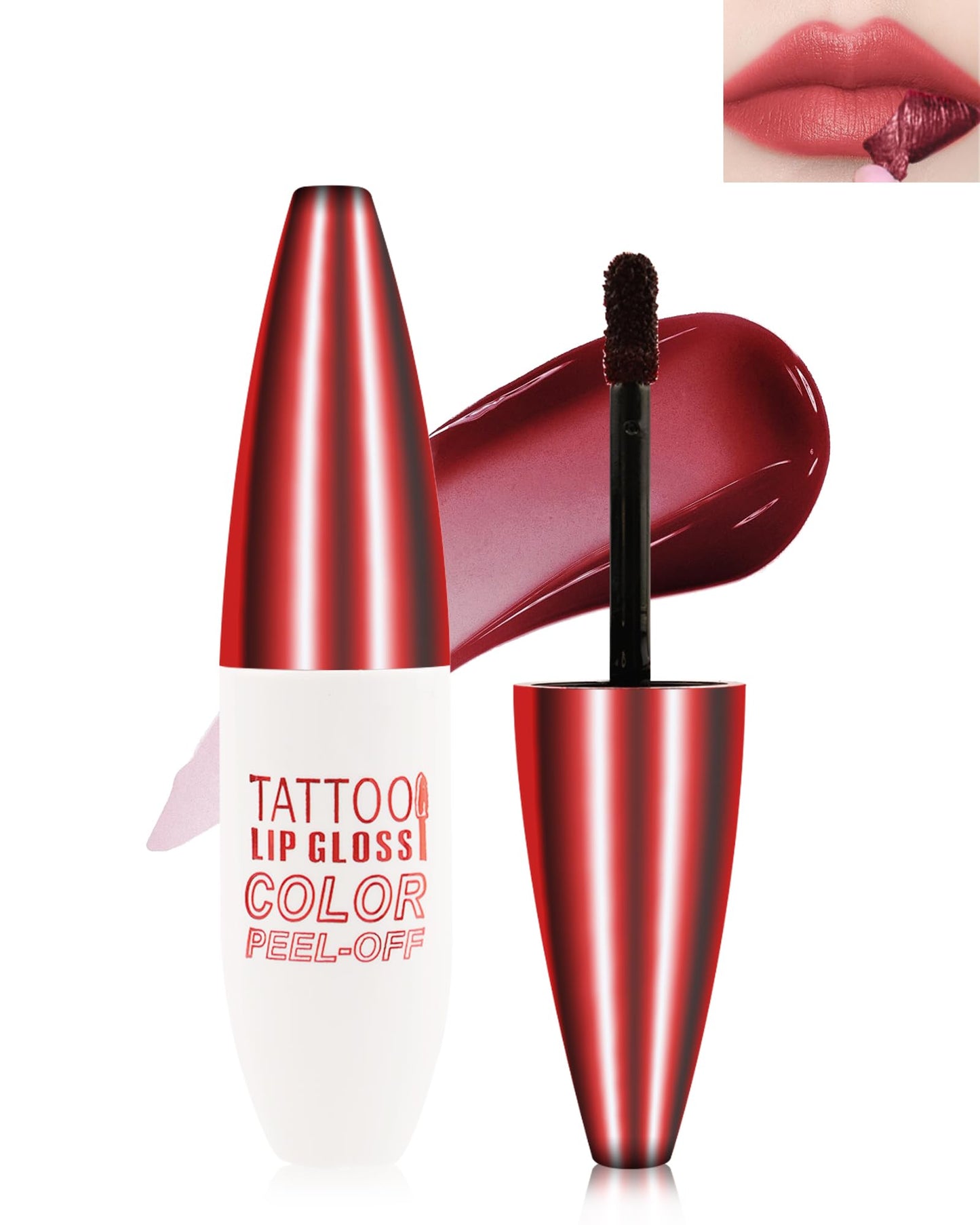 Peel Off Lip Stain - Red Matte Lip Liner Stain Waterproof Long Lasting 24H Highly Pigmented Lip Tattoo Peel Off Lip Tint Stain Transfer-Proof and Non-Stick Cup Liquid Lip Gloss Makeup for Women-03