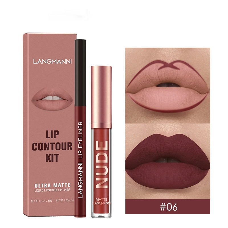 Matte Lip Gloss Set with No-Stain Lip Liner