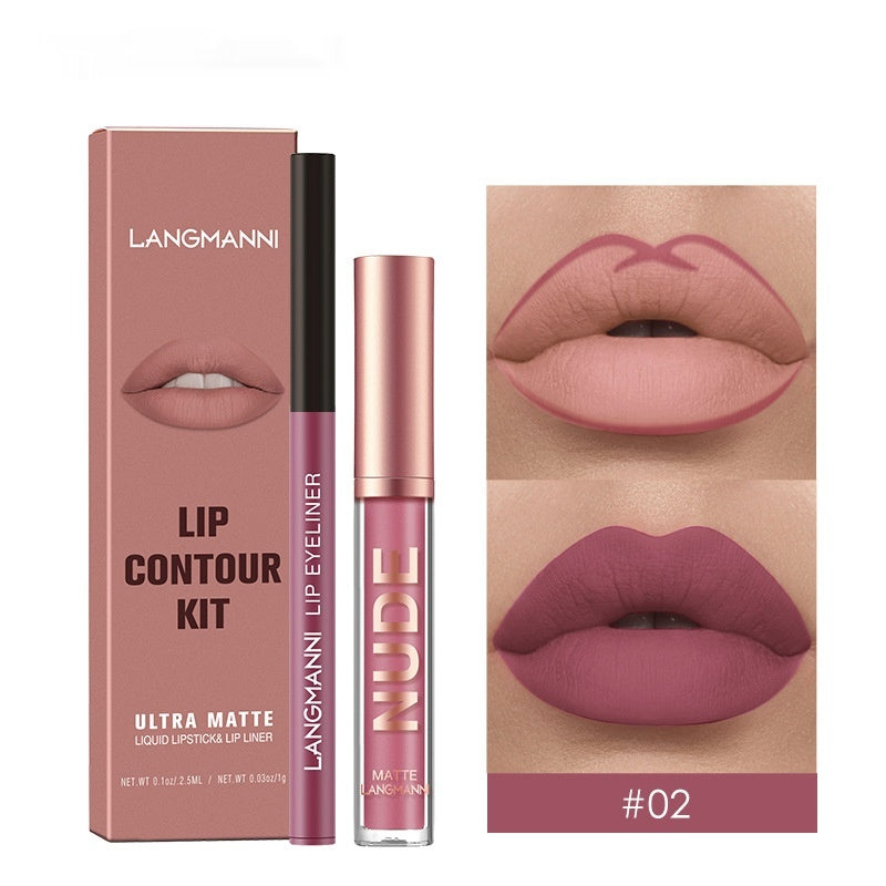 Matte Lip Gloss Set with No-Stain Lip Liner